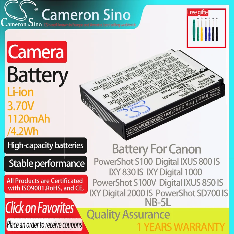 Batteria Cameronsino Per Canon Ixy 830 Is Powershot S100 Digital Ixus 800 Is Ixy Digital 1000 Adatto Per Canon Nb-5L Batteria Della Fotocamera