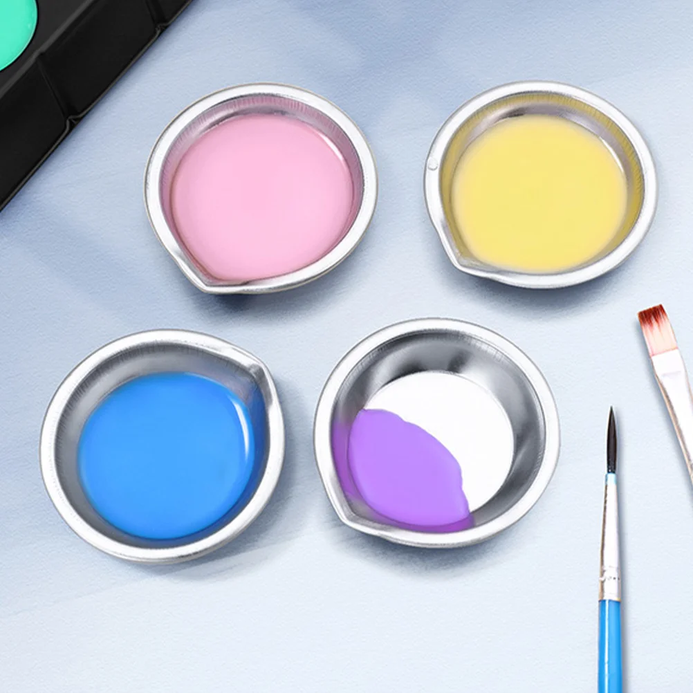 Paint Tray Color Palette Watercolor Palette Pour Mouth Palette Stainless Steel Small Round Paint Mixing 6pcs