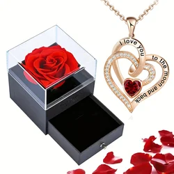 Exquisite Red Zircon Pendant Necklace in Rose Gift Box - Elegant I Love You Jewelry (102RD - BX01RD)