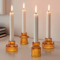 Nordic Glass Candlestick Pink Candles Holders Table Candle Stand Tealight Candlestick Romantic Wedding Party Home Decoration 3