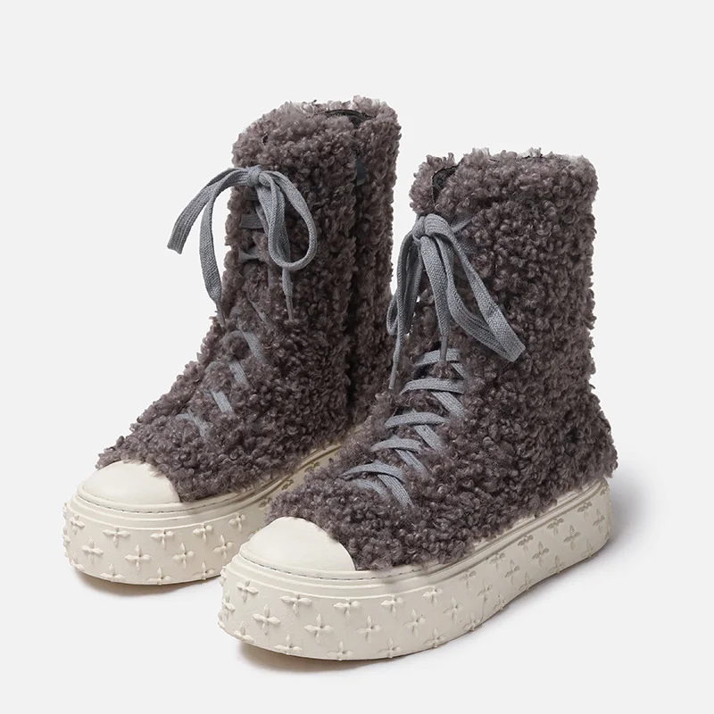 

Sweet Buckle Fur Warm Women Boots Casual Sport Flats Plush Ankle Comfortable Work Women Shoes Winter New Girl Student Zapatillas