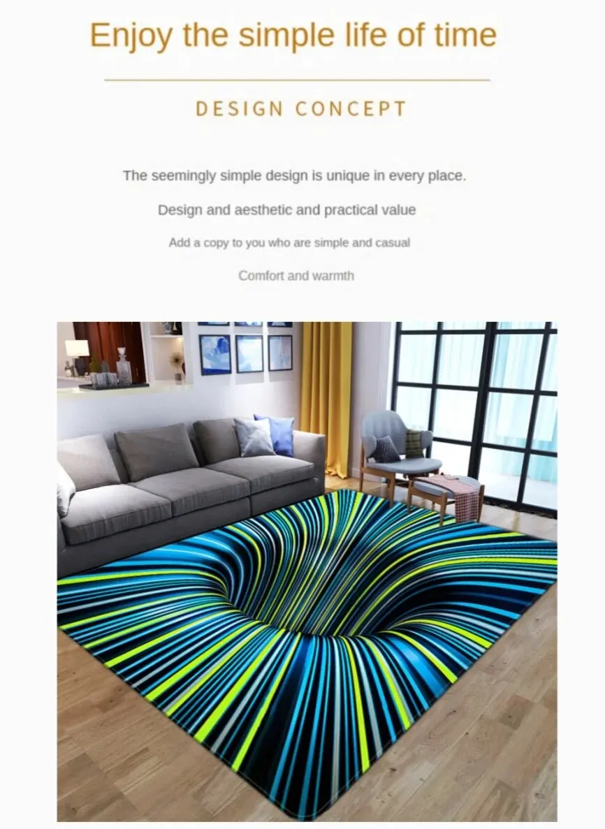 Description Picture 2 of itemVIKAMA 40*60CM 3D Stereo Vision Living Room Carpet Vortex Bedroom Full of Bed Side Blanket Sofa Blanket Mat