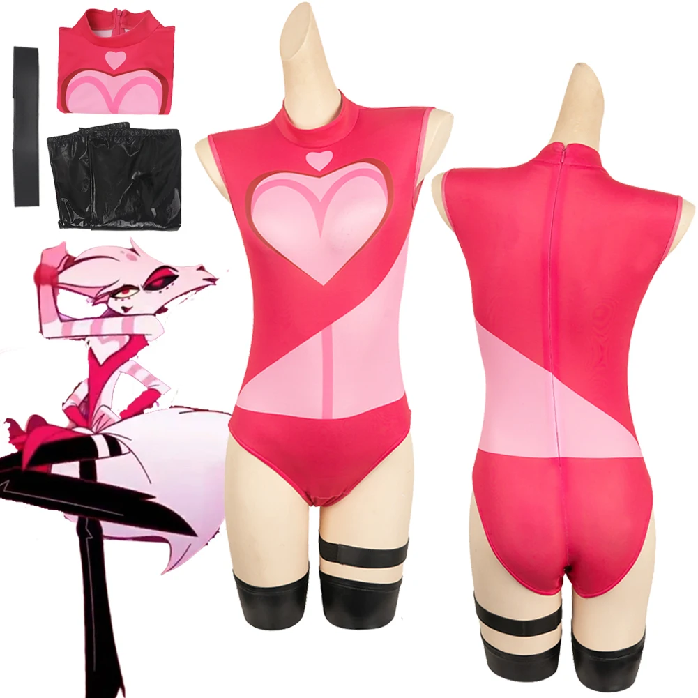 

Angel Dust Cosplay Fantasia Cartoon Hotel Costume Disguise for Adult Women Jumpsuit Outfits Halloween Carnival Party Clothes