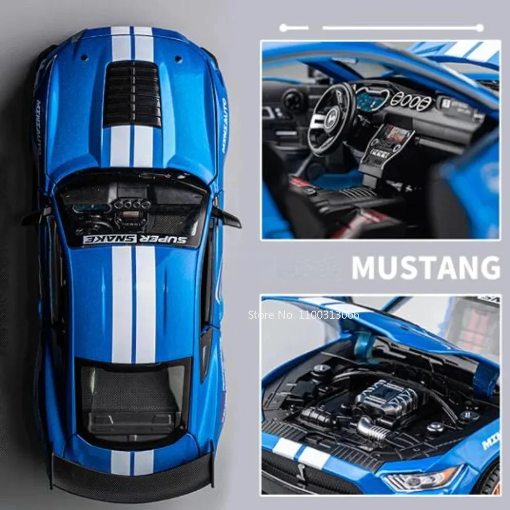 1/24 합금 다이캐스트 자동차 모델 머스탱 셸비 GT500 스포츠카 장난감 시뮬레이션 사운드 및 라이트, 어린이 선물용 풀백 차량 포함