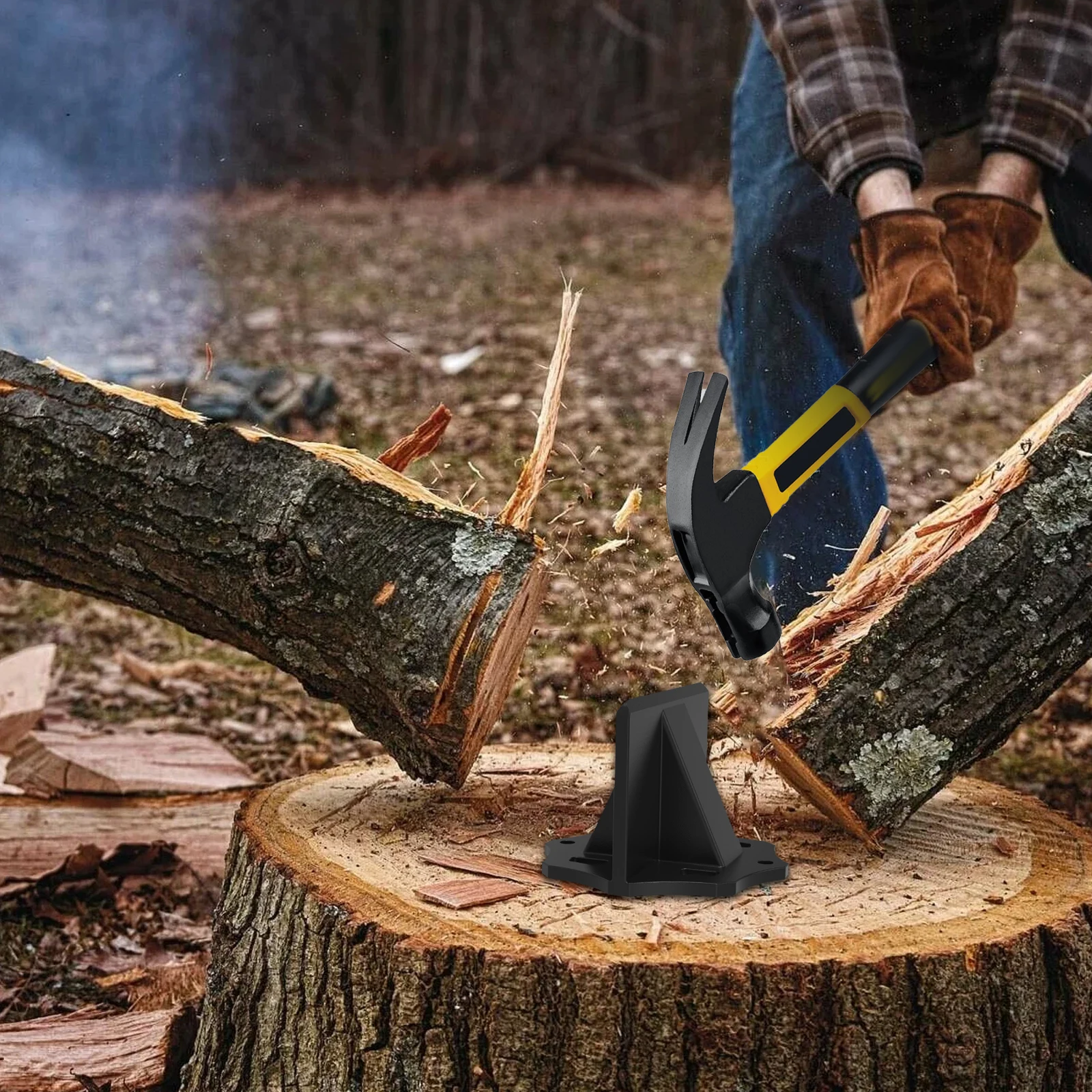 Wood Splitter Manual Log Splitter Portable Kindling Splitting Tool High Carbon Steel Woods Splitting Stand with Gloves Hand Tool