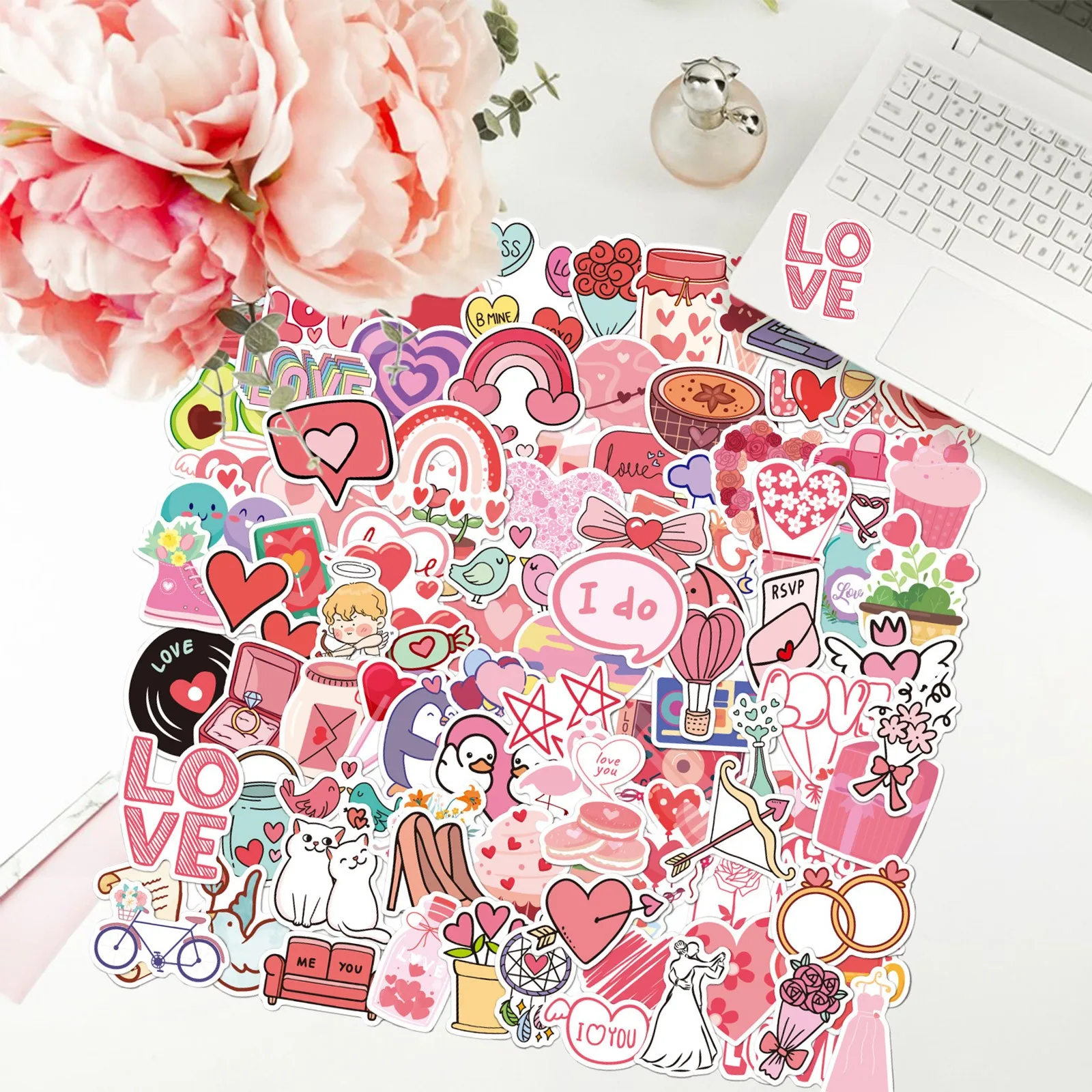 Decorative stickers Self adhesive stickers Custom stickers Stationery stickers Adhesive stickers Valentine's Day stickers 100 for water cup phone case