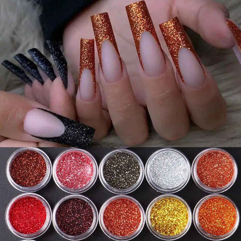 35pcs Nail Art Powder Glitter Sparkling Gold Silver Chrome Sandy Powder Nails Sequins Flakes Dipping Dust Decorations Manicure