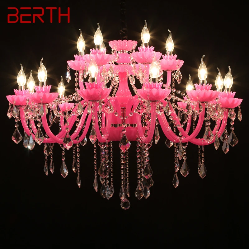 

BERTH European Style Crystal Pendent Lamp Pink Girls' Room Candle Lamp Luxurious Living Room Restaurant Bedroom Villa Chandel