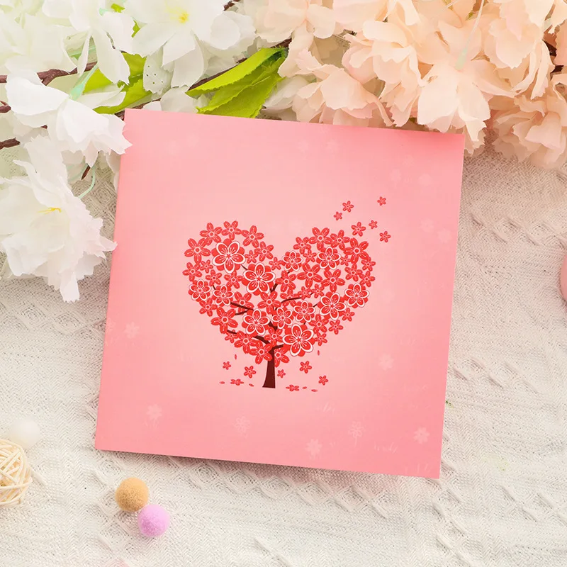 Valentine's Day creative 3D greeting card love cherry blossom tree card couple confession surprise gift for boyfriend girlfriend