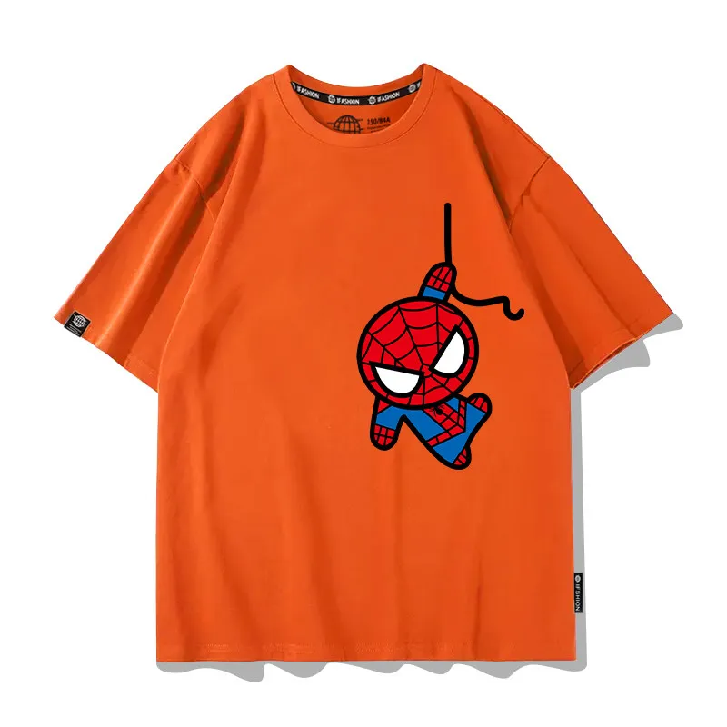 마블 팬 아동용 티셔츠 캔디 컬러 스파이더맨 콜라보레이션 순면 프린트 부모-자녀 반팔 셔츠