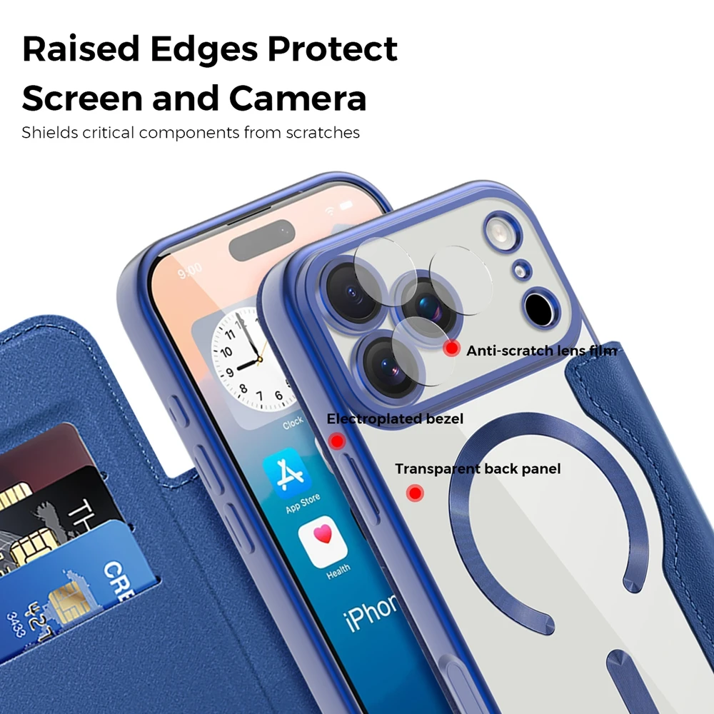 Premium Flip Leather Case with Card Slots & Magsafe Wireless Charging Compatibility