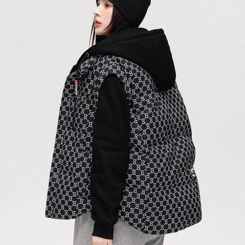 Women White Duck Down Jacket Winter Coat Female Fake Two Pieces Warm Thick Parkas Short Hooded Outwear Loose Large Size Overcoat