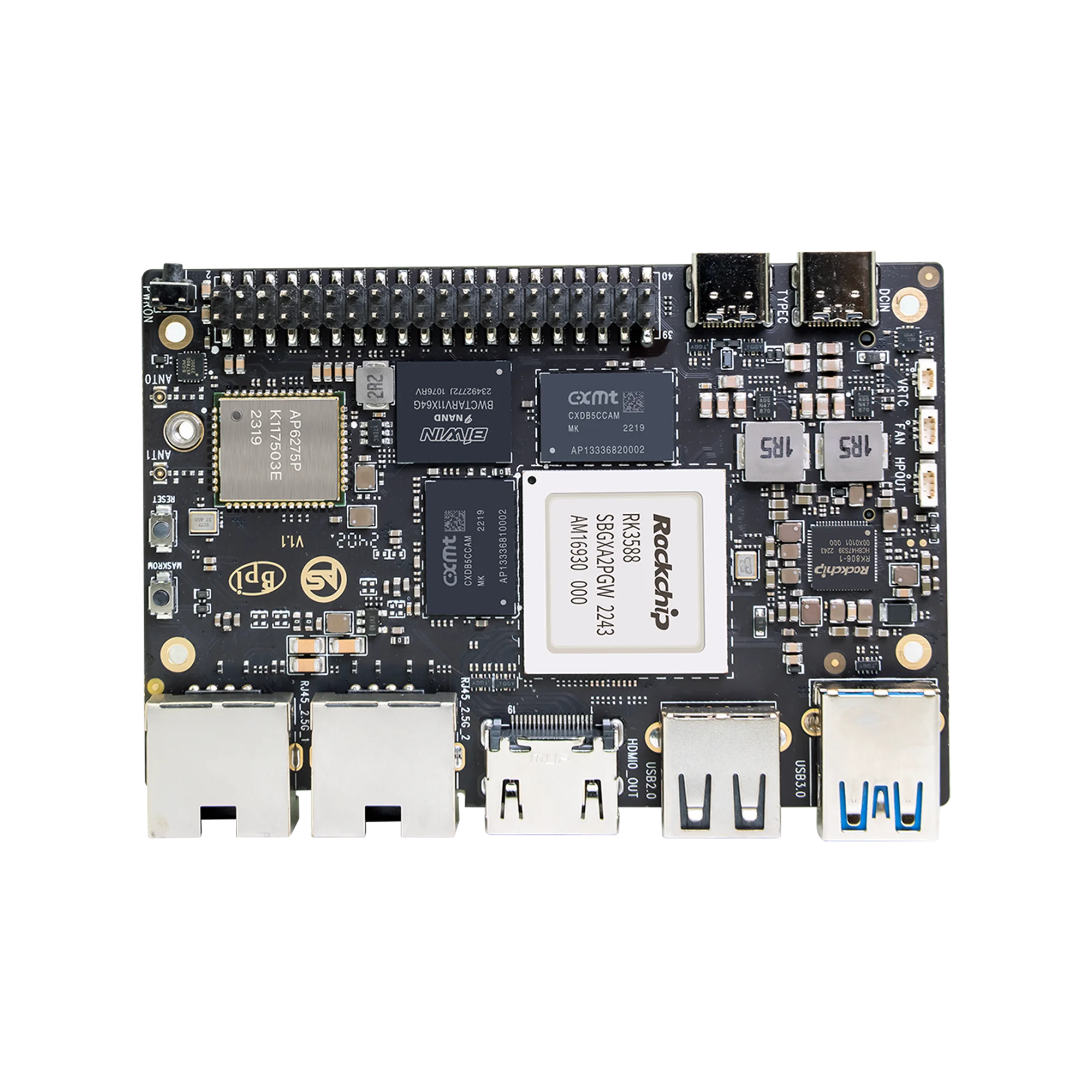 Banana Pi BPI-M7 RockChip RK3588 Quad A76 2.4Ghz and Quad A55 1.8Ghz Mali G610MC4 GPU optional 8G/16G/32G LPDDR4 64G/128G eMMC single board computer