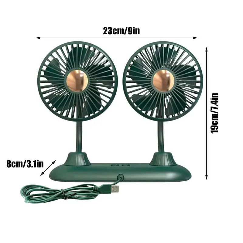 5V Car Dual Head Fan 360 Degree Rotating Adjustable 3 Speeds Air Cooling Low Noise USB Portable Vehicle Interior Accessories