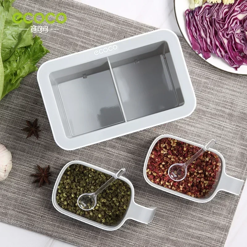 ECOCO Wall Mounted Seasoning Box Spice Storage Rack Seasoning Organizer Kitchen Accessories Salt Jar Shaker Pepper Container 5