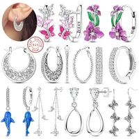 Hoop Earrings 925 Sterling Silver Sparkling Retro Pattern Heart and Dragonfly Stud Earrings for Women Girl Party Wedding Jewelry