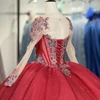 Red Quinceanera Dresses Long Sleeves Floral Rojo Evening Dresses Lace Sweet 16 Vestidos De Quinceanera 1285 4