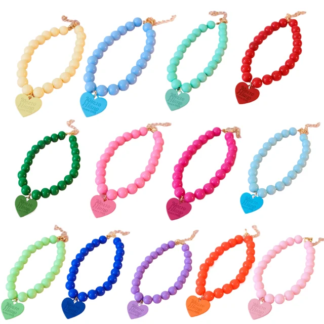 Pet Colorful Love Collar Dog Pearl Necklace Rainbow Multi Color Dog Necklace Puppy Accessories Dog Accessories for Small Dogs 2
