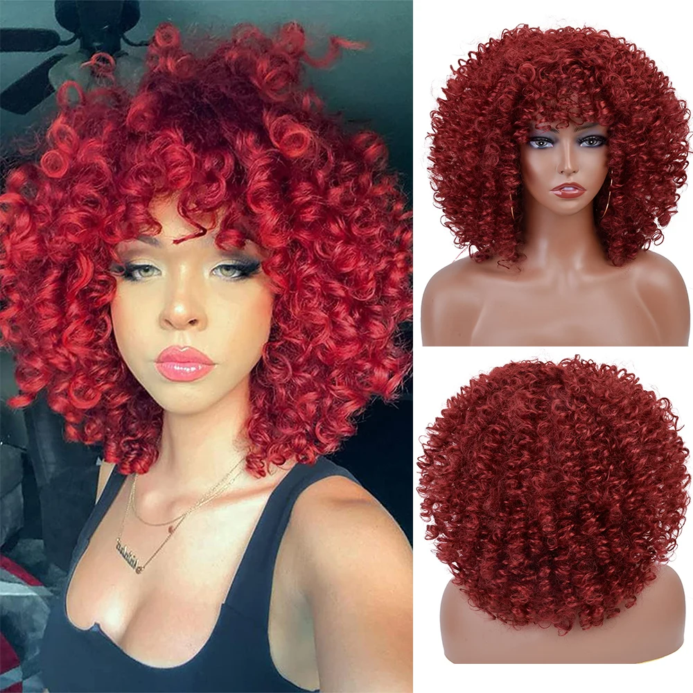 Red Curly Wigs for Black Women Short Loose Curly Wigs Synthetic Hair Heat Resistant Hair Replacement Wigs Burgundy Purple Blue