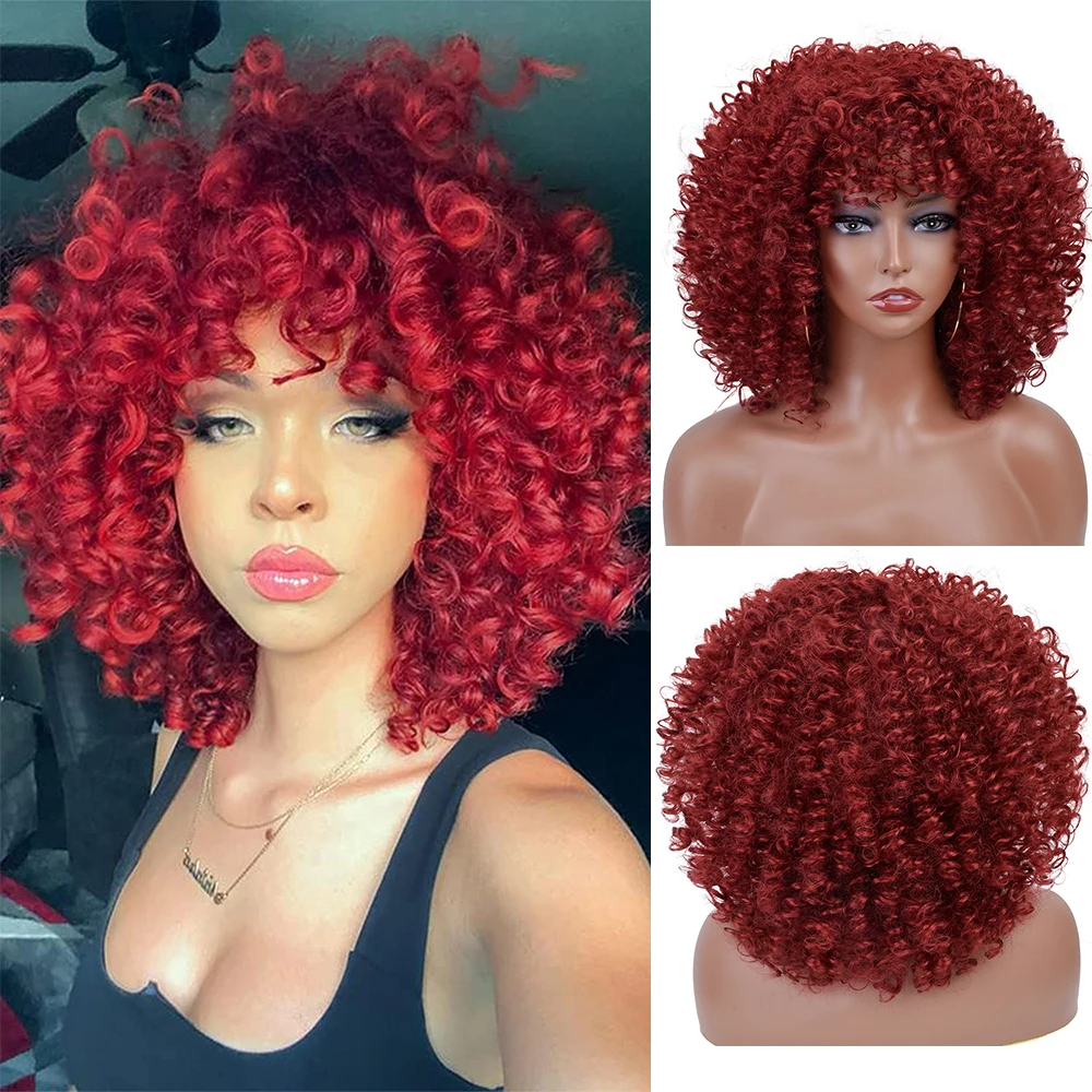 

Red Curly Wigs for Black Women Short Loose Curly Wigs Synthetic Hair Heat Resistant Hair Replacement Wigs Burgundy Purple Blue