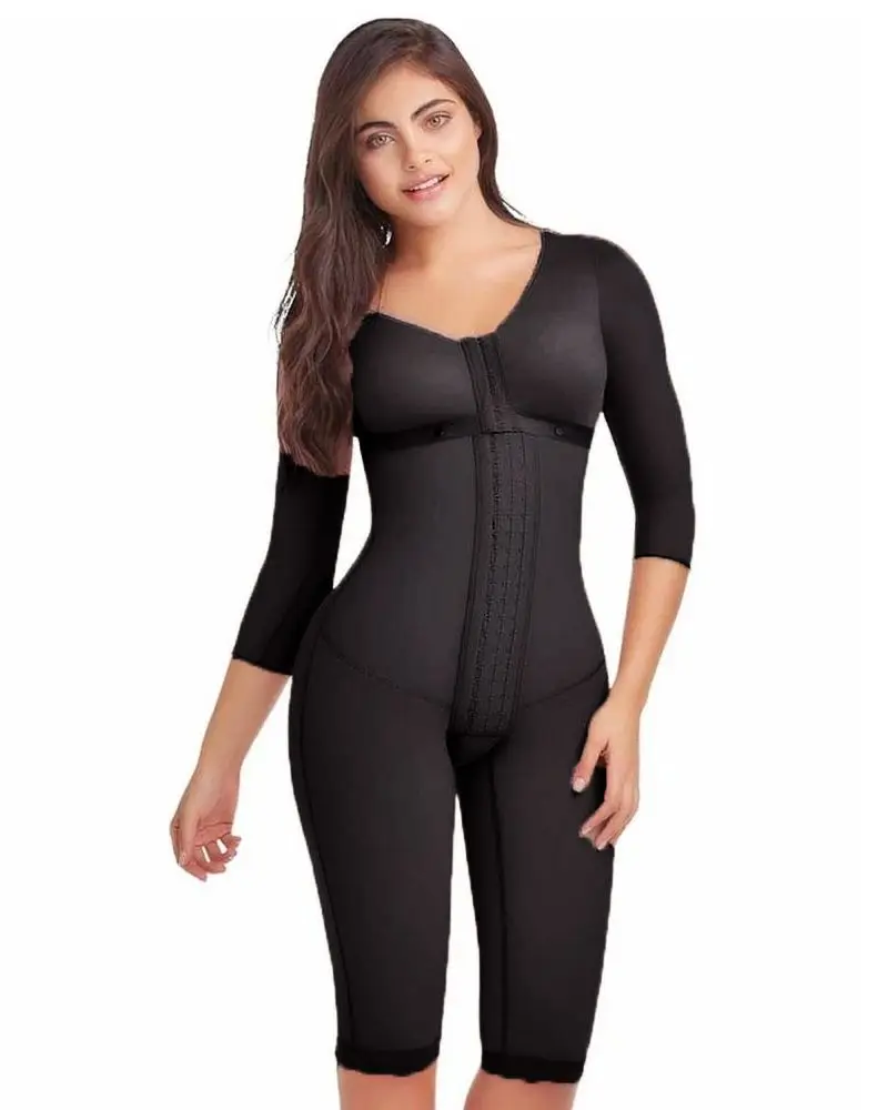 Women Shapewear Long Sleeves Fajas Front Closure Postpartum Post Liposuction Bodysuit