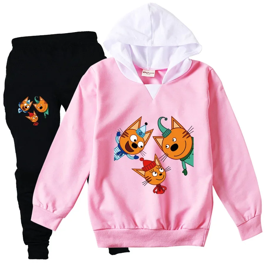 Kid-E-Cats Clothes Kids Russian Coful Cofaight Coful Family Three Happy Kitten Hoodie Toddler Girls Outfits Set Per Bambini Abbigliamento Per Ragazzi