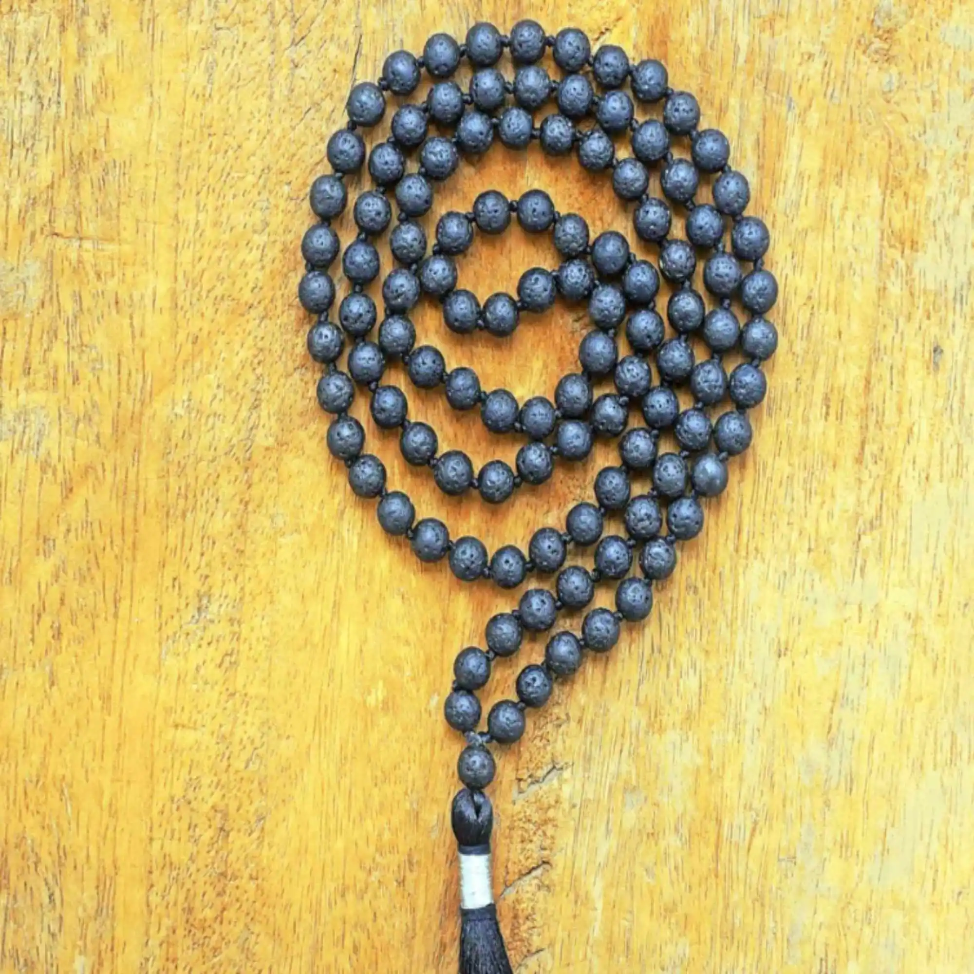 

8mm Natural black round volcanic rocks 108 knot necklace Calming Mental Emotional Bless Fancy Easter Dark Matter Restore