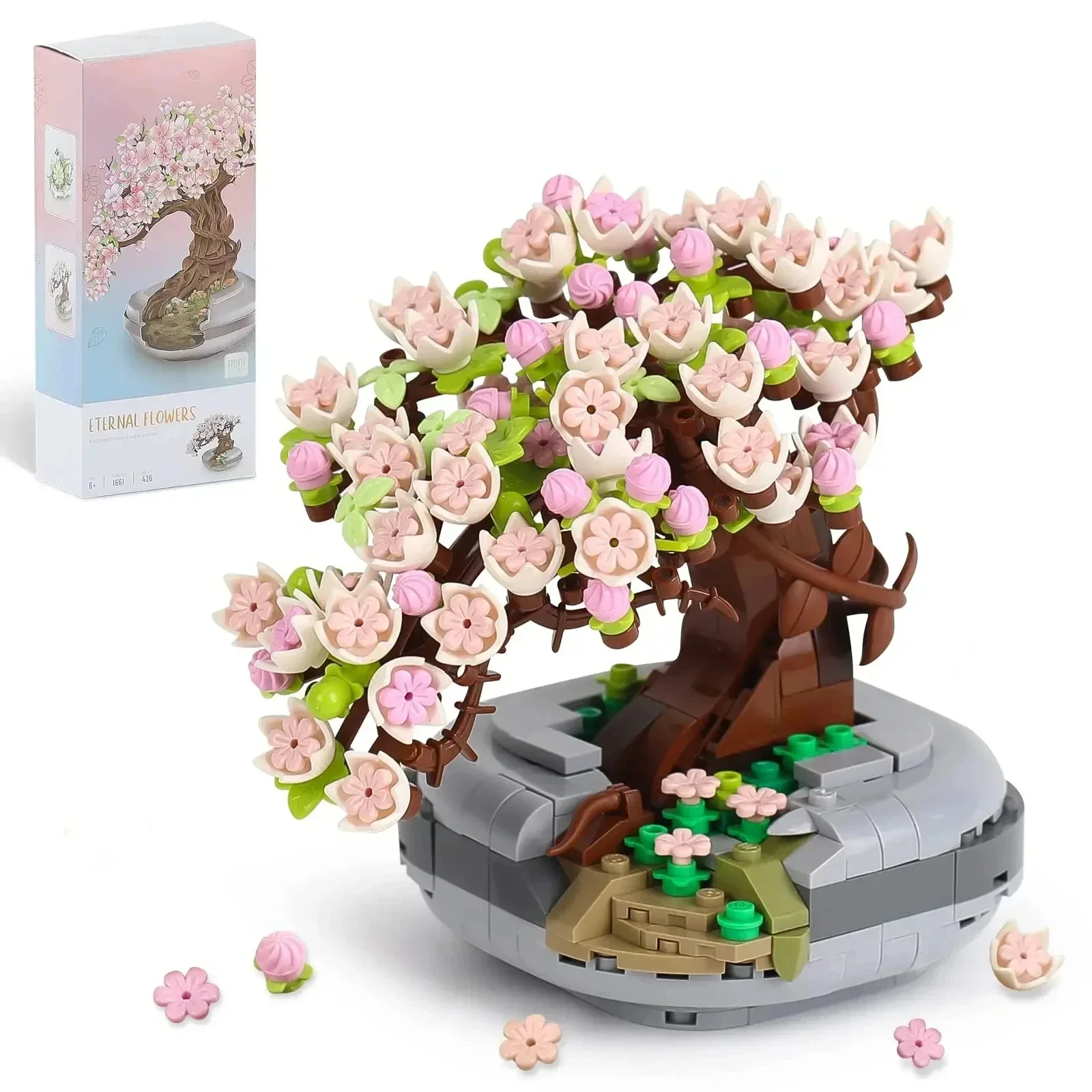 Mini Plant Bonsai Building Block Flower Plant Cherry Blossom Tree Potted Bouquet Model Bricks Home Decoration Toy For Kids Gifts