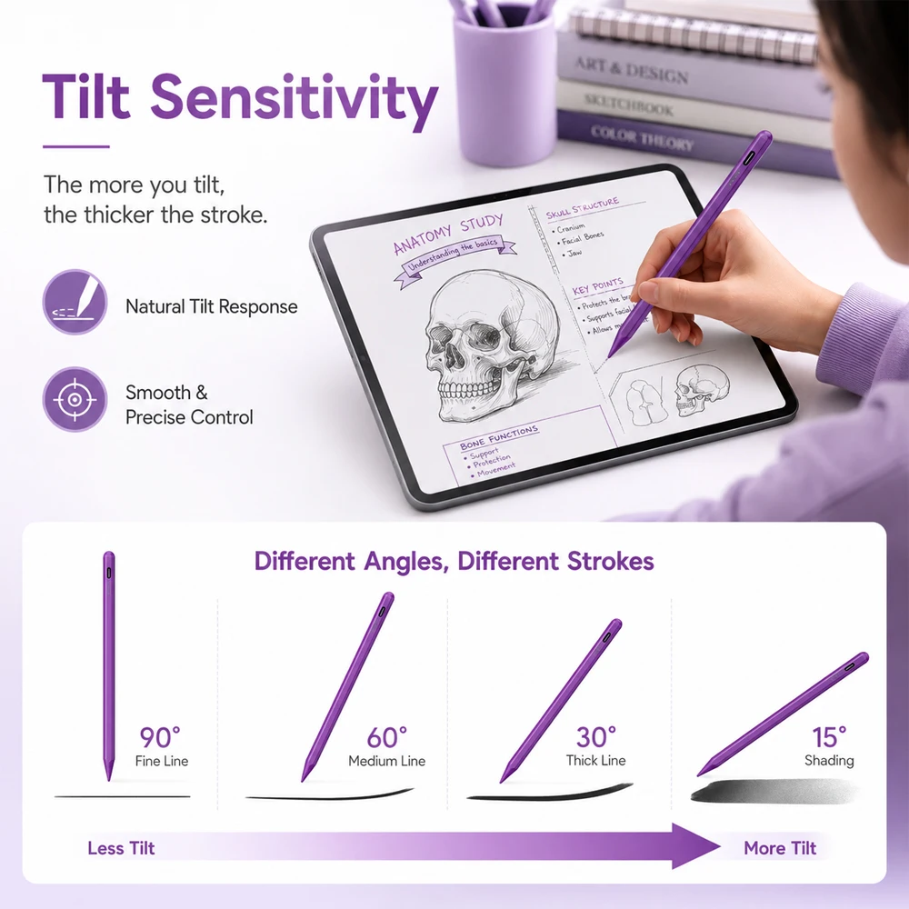 Fast-Charging Stylus Pen with Palm Rejection and Tilt Sensitivity for Drawing and Note-Taking