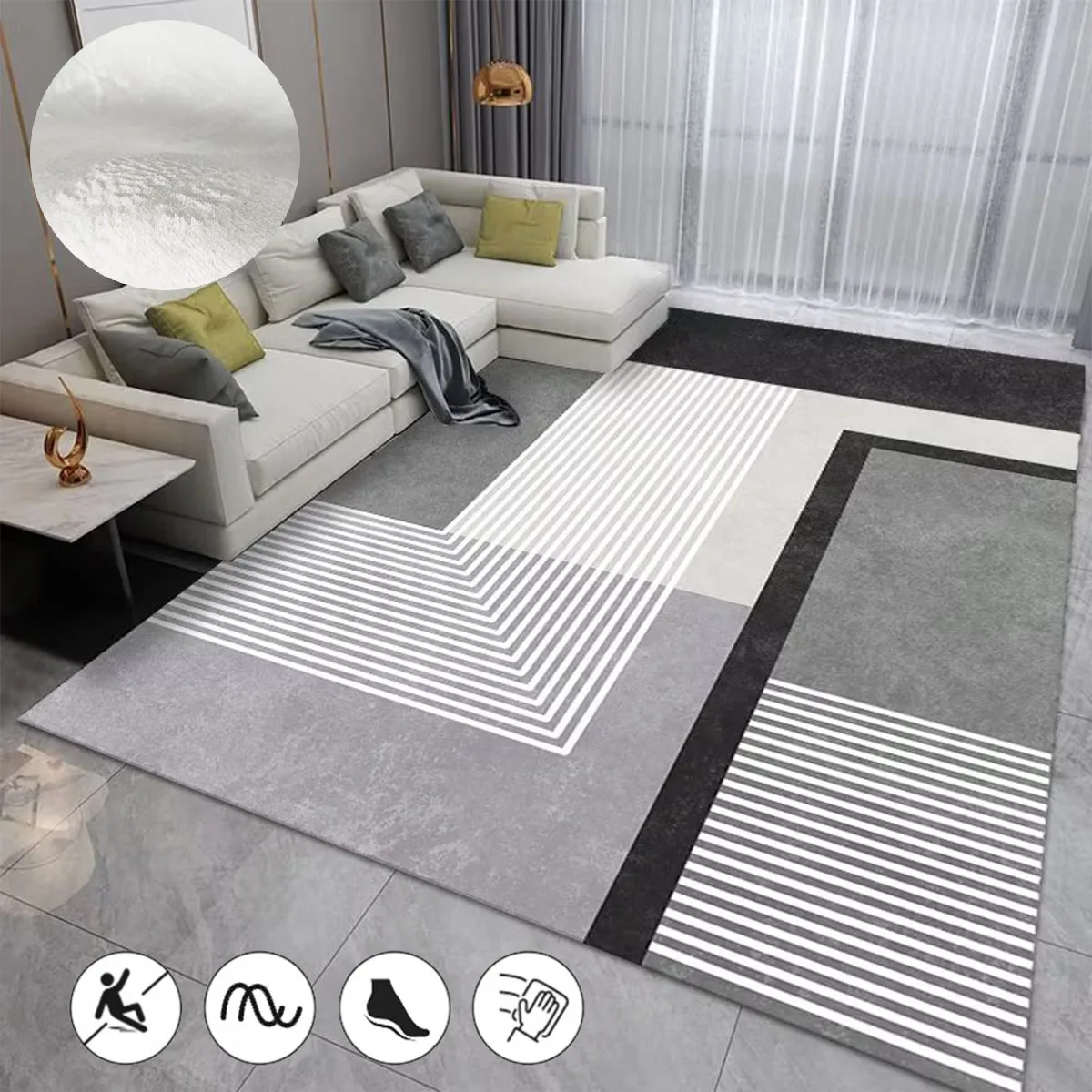 

Geometric Wabi-sabi Style Living Room Carpets Decor Light Luxury Striped Lounge Rug Large Area Bedroom Mat Soft Non-slip Carpet