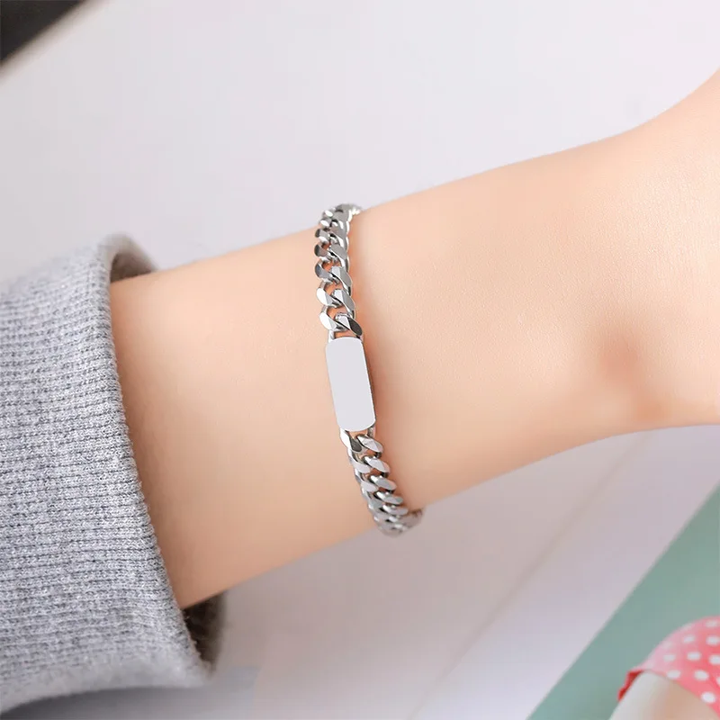ANENJERY 316L Stainless Thick Chain Smooth Rectangle Bracelet For Women Men Simple Hip Pop Bracelet Jewelry Accssory