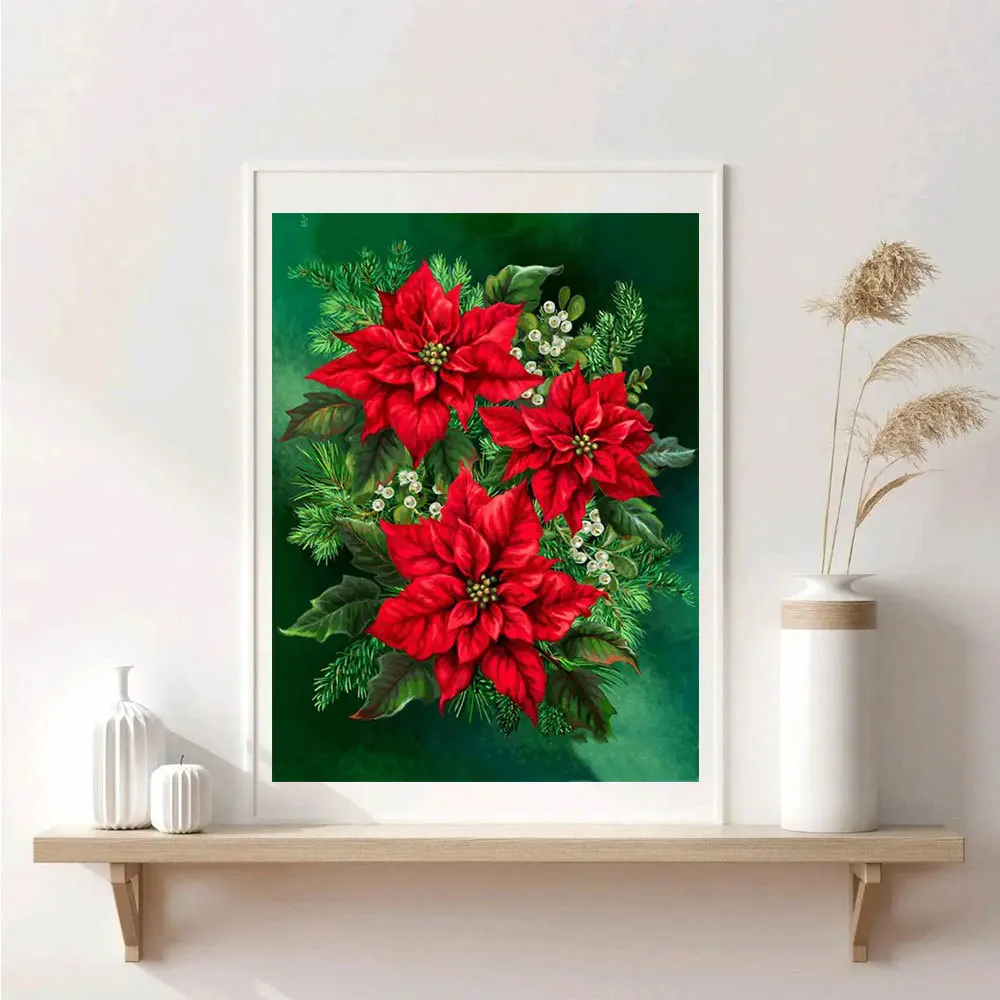 Diamond Painting Diamond Art Painting Kit Diamond Painting Set HUACAN Diamond Painting Complete Kit Flower Poinsettia Full Square Round Mosaic Fantasy 5D Home Decor