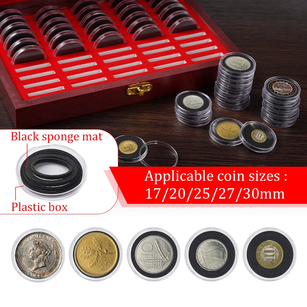 50PCS Wooden Coin Collection Box - Wood Storage Case for Commemorative Coins Organizer Home Organizer adjustable inner pads 4