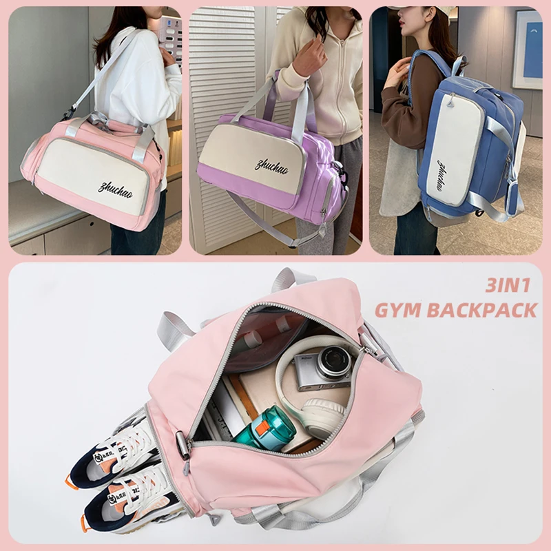 Custom Logo 3 In 1 Waterproof Gym Men Duffel Backpack Weekender Overnight Luggage Tote Women Travel Bag With Shoes Compartment