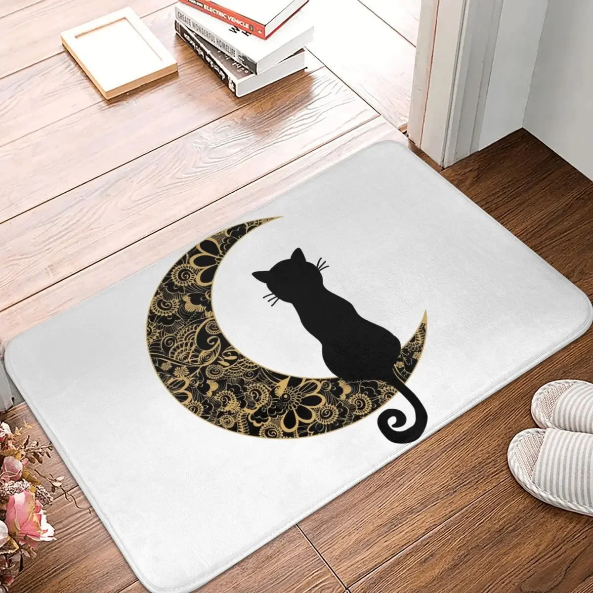 

Black Cat And Moon Pattern Non-slip Doormat Floor Mat Washable Carpet Rug for Kitchen Entrance Home Balcony Footpad Mats