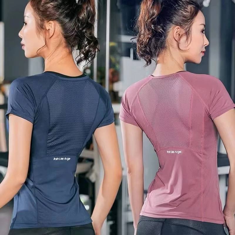 Abbigliamento sportivo da donna per fitness, corsa, jogging, maglietta sportiva da palestra a maniche corte senza cuciture, top da yoga, top da allenamento femminile, t-shirt - immagine 4