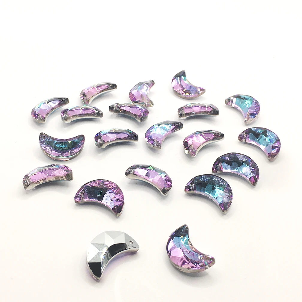 

10Pcs Multi Shape Charms Crystal 20mm Moon Beads Violet Color Glass Bead Pendant Gems For Jewelry Making Necklaces Earrings DIY