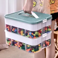 Component tool box Blocks Storage Stackable Toys Organizer with Lego Building Baseplate Lid Carrying Handle Grid Storage Case