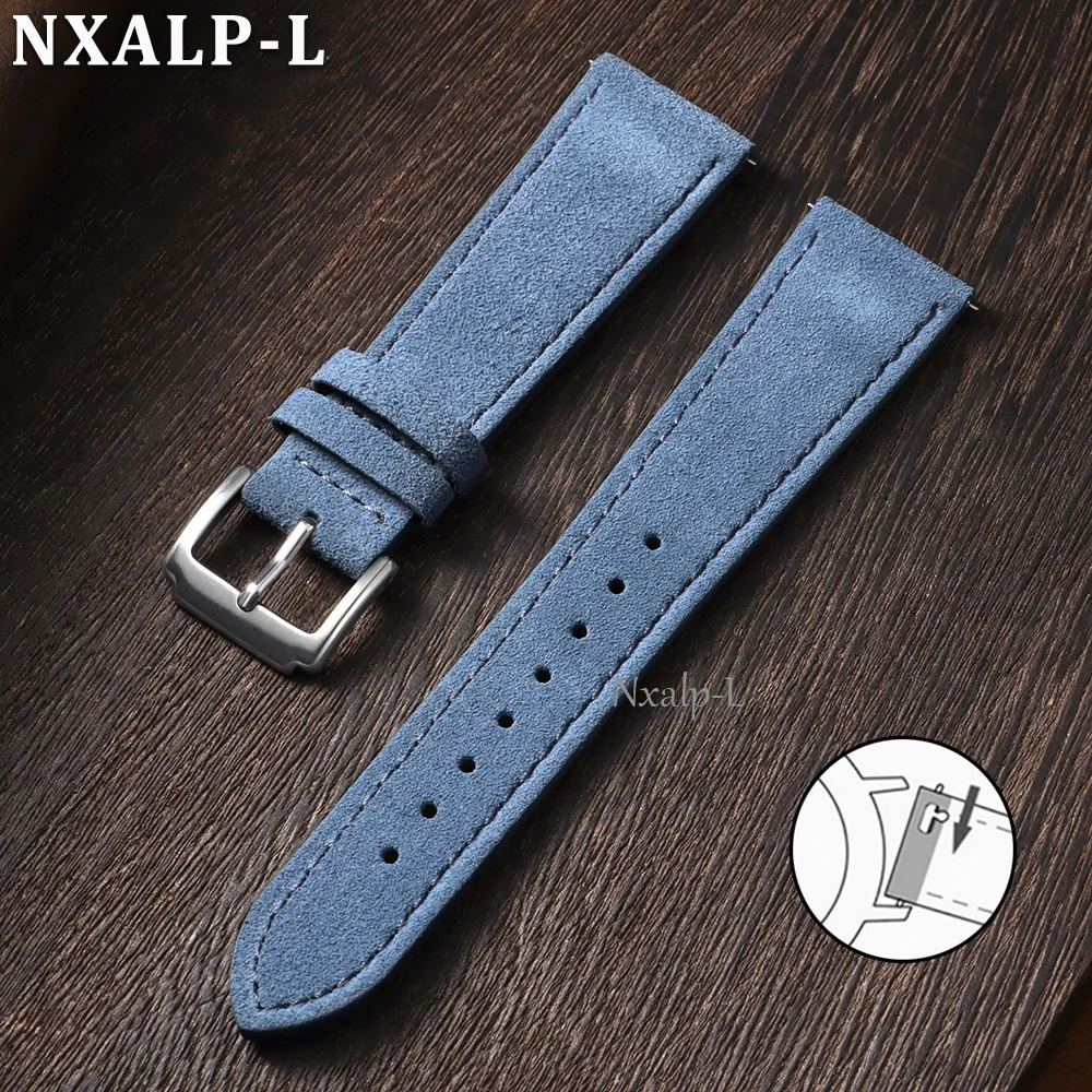 Elegant and Durable Suede Cowhide Leather Watch Strap with Quick Release Clasp
