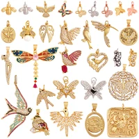 Bee Butterfly Bird Eagle Owl 18K Gold Plated Colorful Zircon Charm Pendant,Cute Insect Animal Jewelry Necklace Making Supply M71