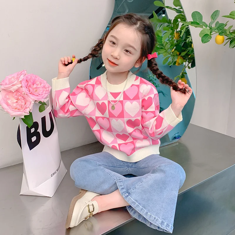 

Girls Sweater Wool Coat Kids Tops Knitting 2024 Sweetheart Thicken Warm Winter Autumn School Pullover Christmas Gift Children's