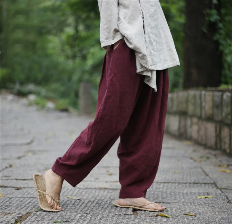 Women Harem Pants Elastic Waist 2022 Fall Winter New Plus Size Women Clothing Linen Vintage Trouser Loose Warm Pants FT679 cigarette pants
