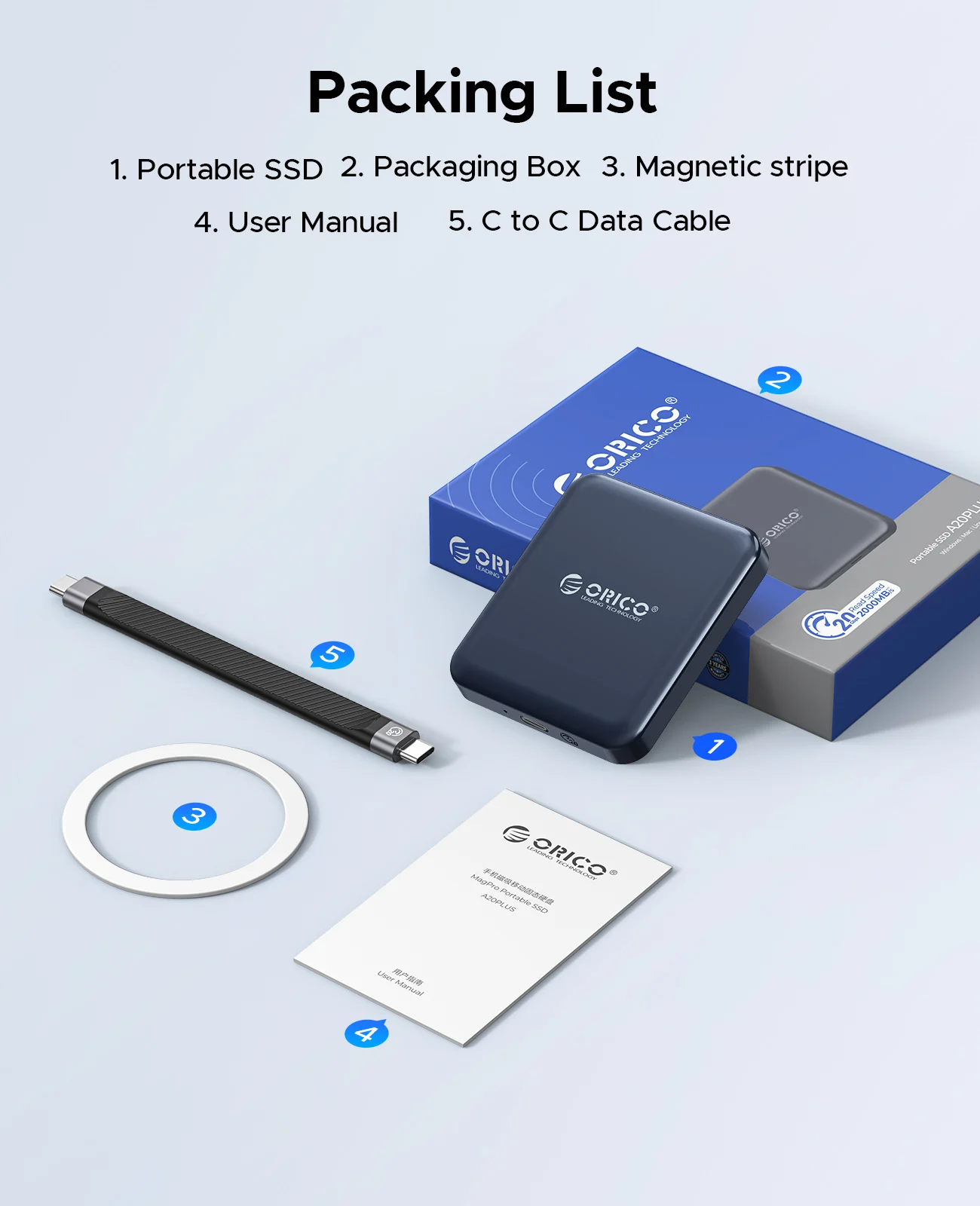 오리코 1TB 마그네틱 외장 SSD, 4K ProRes HDR 녹화 및 저장, 2000MB/s 안정적인 전송 및 저장, 휴대용 솔리드 스테이트