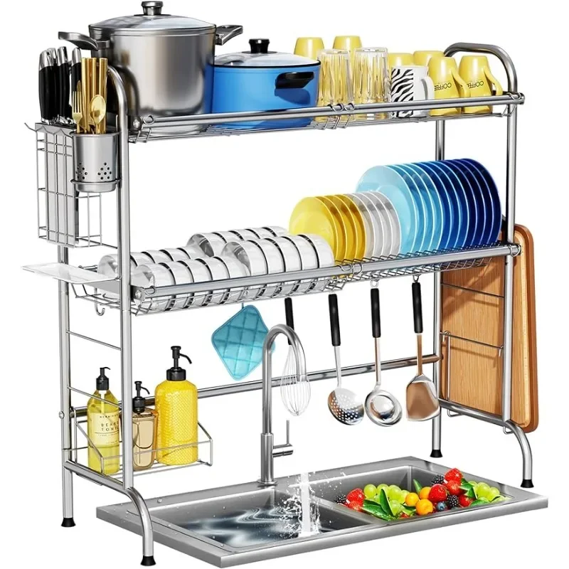 

Over The Sink Dish Drying Rack, HOWDIA 2-Tier Stainless Steel Large Over The Sink Dish Rack with Utensil Holder Dish Drainers fo