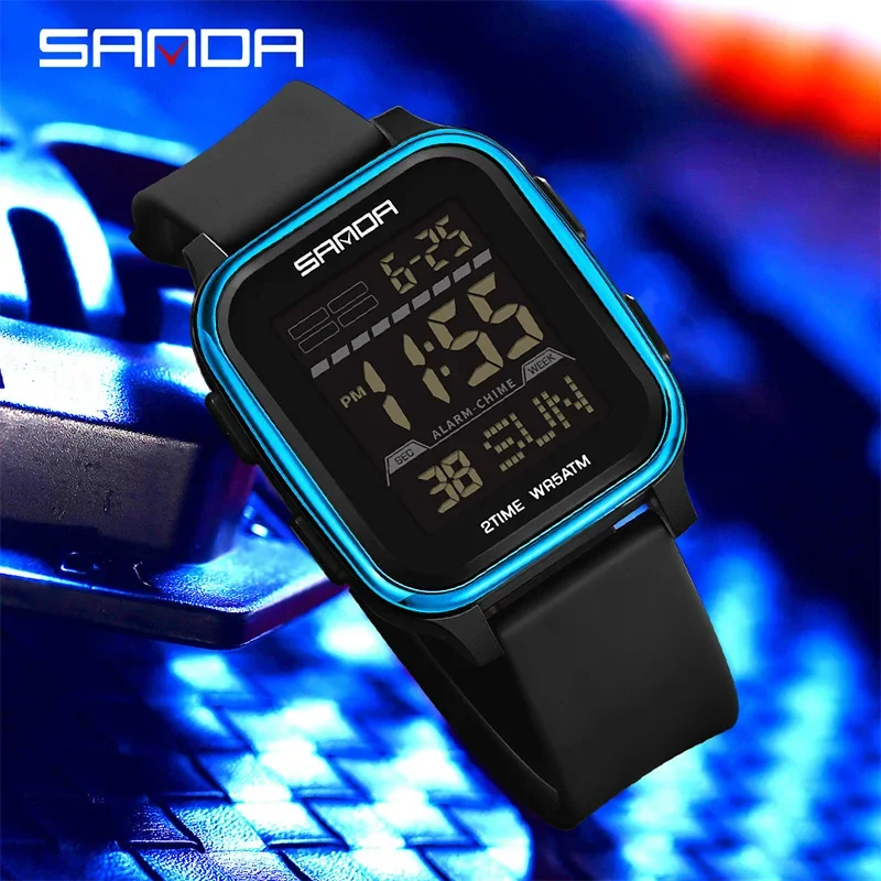 Sanda Fashion Men's Electronic Watch Multi Function Square Dial Calendar Sports Luminous Waterproof Countdown Man Digital Watch, Alina Gadgets