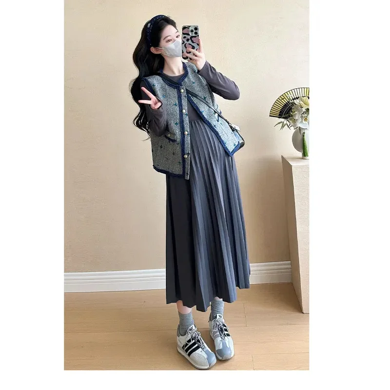 maternity jacket sleeveless coat fashion printing button fly pregnant woman vintage outwear elegant pregnancy vest coats