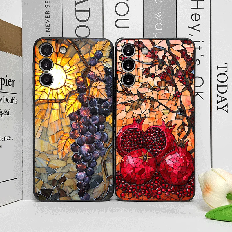 Creative Retro Fruits Marble Texture Printed Soft Phone Case