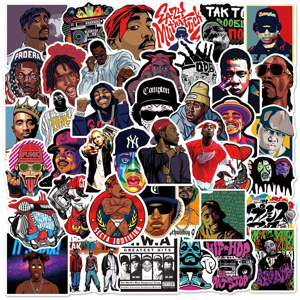 10/30/50PCS Hip Hop Rapper Stickers Pop Singer Laptop Skateboard Car Suitcase Kid Toy PVC Waterproof Decal Cool Graffiti Sticker 10 30 50 pcs retro motorcycle sexy girl diary waterproof graffiti suitcase skateboard guitar toy decoration sticker wholesale