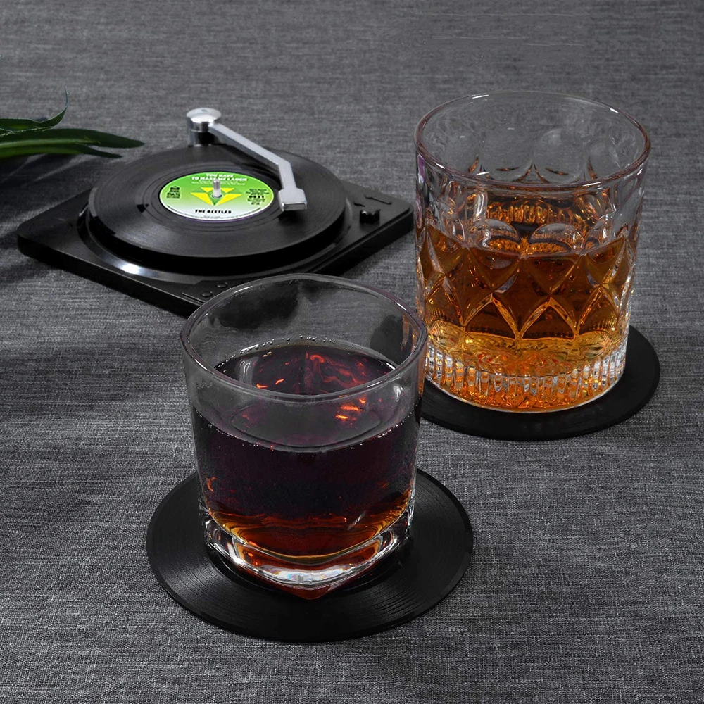 Plastic Cup Mat 6pc Record Cup Retro Disk Anti-slip Coasters