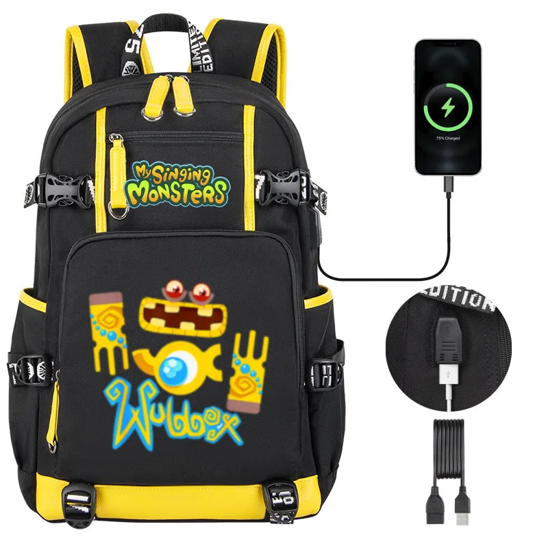 

New My Singing Monsters Wubbox Children Backpack NEW USB Boy School bag Large Capacity USB Teenage Kids Students Schoolbag